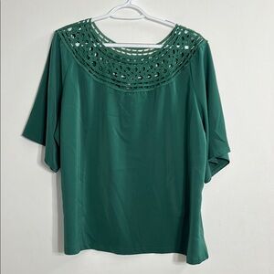 SHEIN Green Embellished Boxy 3/4 Sleeve Blouse